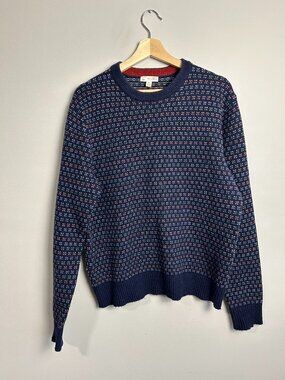 GAP Lambswool Knit Sweater | Men's Medium | Navy Fair Isle Wool Blend Crewneck